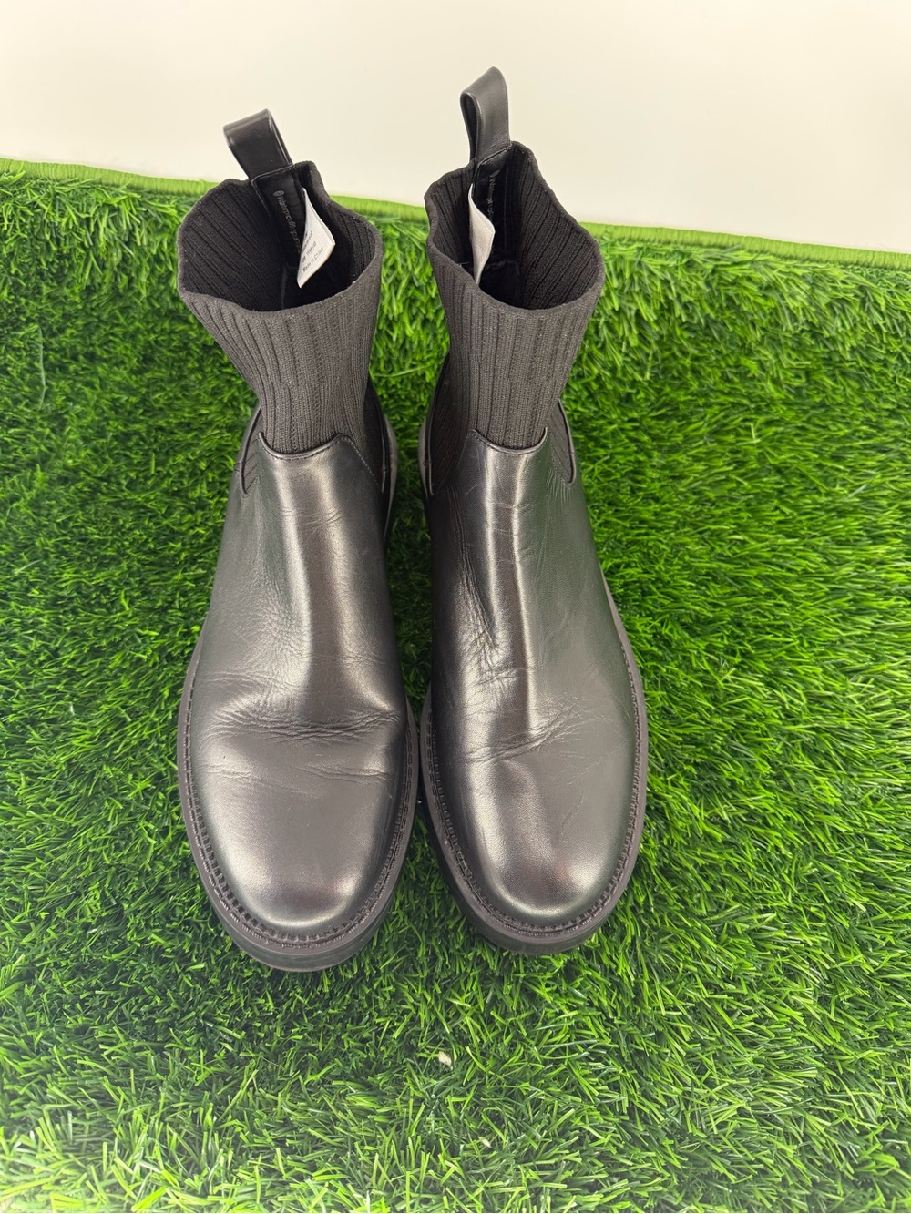 Blondo Black Leather Sock Boot with Rib Knit Collar - Picture 2 of 9